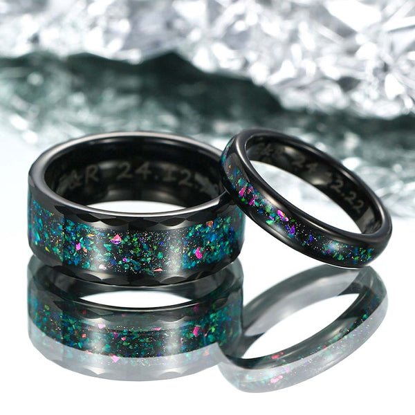 【Pareja】Anillo de Tungsteno con Ópalo - Galaxia Mineral Verde
