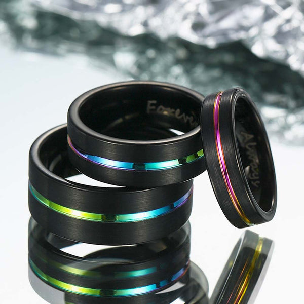 【Pareja】Anillo de Tungsteno Arco Iris Negro - Noche de Neón