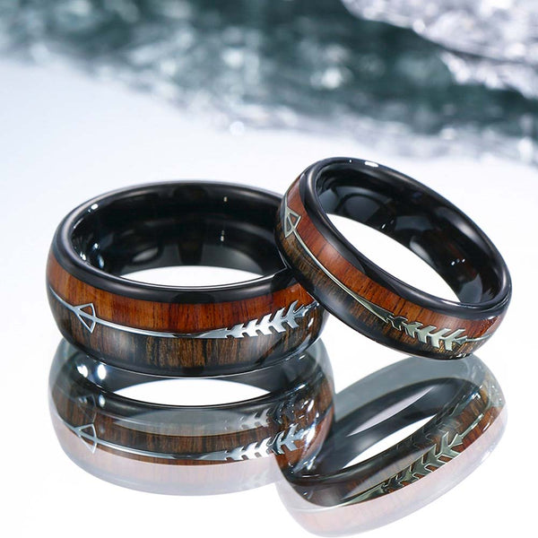 Anillo de Tungsteno de Madera de Koa 6mm/8mm - Flecha de Hueso de Pez