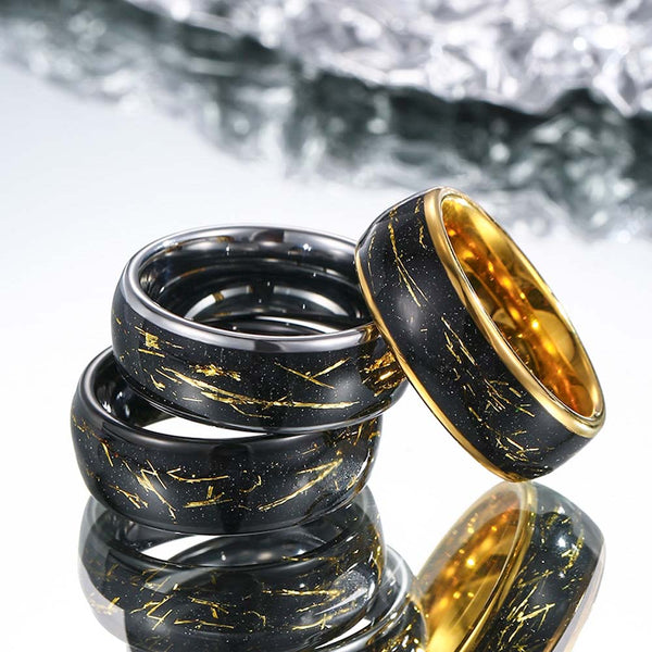 Anillo de Tungsteno con Grabado con Lámina de Oro - Edad de Oro
