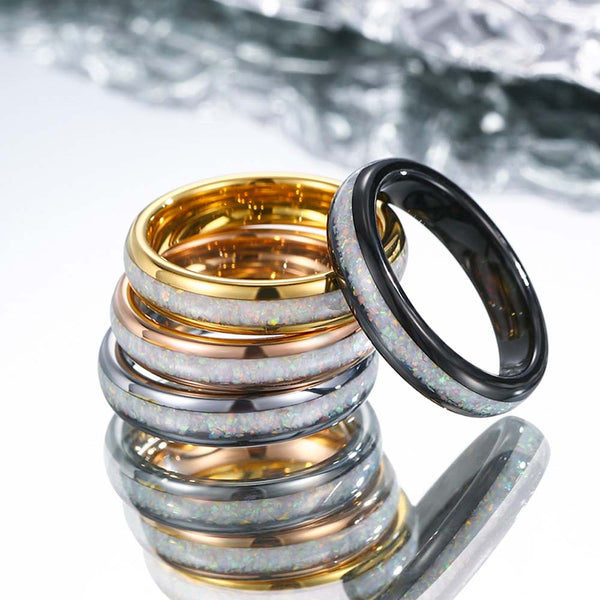 Anillo de Tungsteno con Ópalo con Grabado - Cuento de Hadas