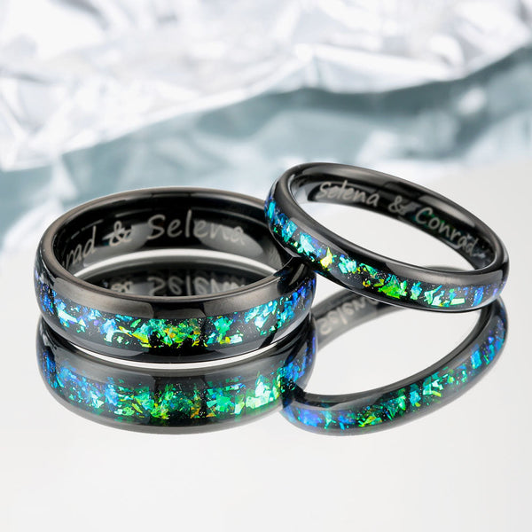 Alianzas Grabadas de Tungsteno con Ópalo - Sueño Verde Esmeralda