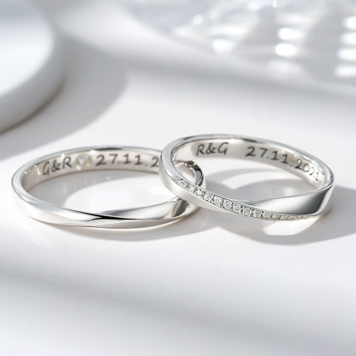 Silber 925 Möbius Zirkon Inlay Partnerringe Ehering Paar Ring mit Gravur für Damen Herren in Ringgröße 44~75 - Remisia