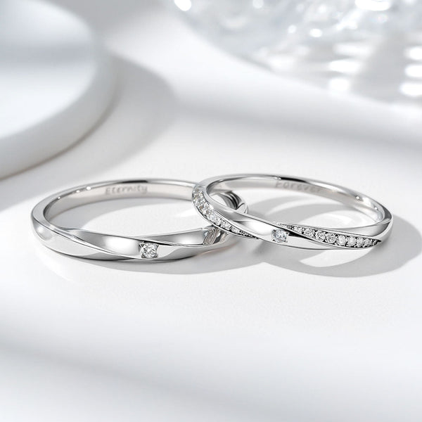 Möbius Ehering Paar Ring Silber mit Zirkon und Gravur Innen für Damen Herren in Ringgröße 44~75 - Remisia
