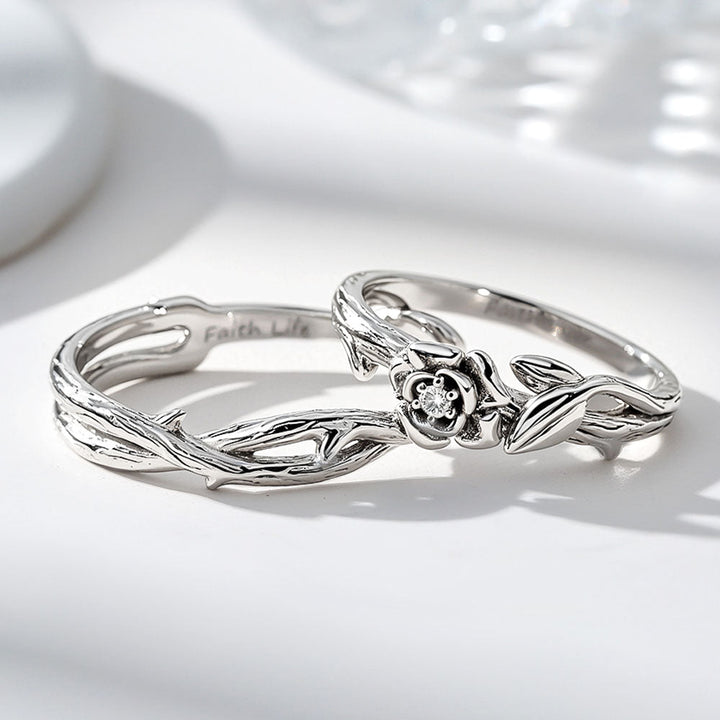 Silber 925 Rose und Dorn Eheringe Partnerringe mit Gravur in Ringgröße 44~75 für Damen Herren - Remisia