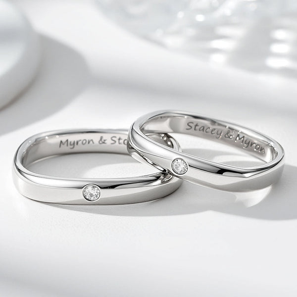 925 Silber Quadratischer Eheringe Partnerringe für Damen Herren mit Gravur Innen in Ringgröße 44~75 - Remisia