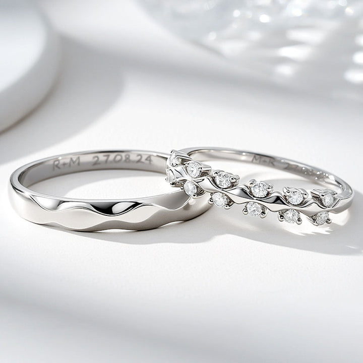 Silber 925 Zirkone Inlay Paar Silber Ring Eheringe mit Gravur für Damen Herren in Ringgröße 44~75 - Remisia