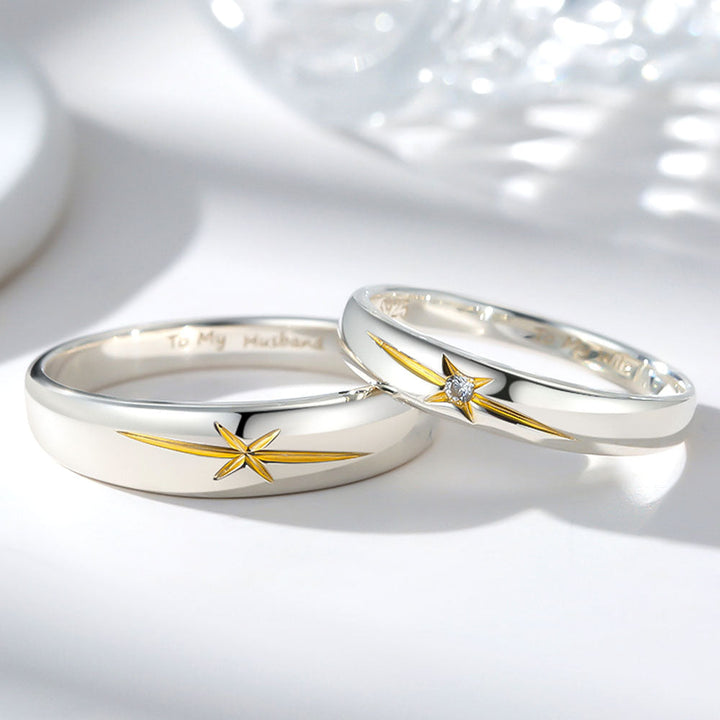 Vergoldeter 925 Silber Kreuz des Südens Partnerringe Eheringe mit Gravur für Damen Herren in Ringgröße 44~75 - Remisia