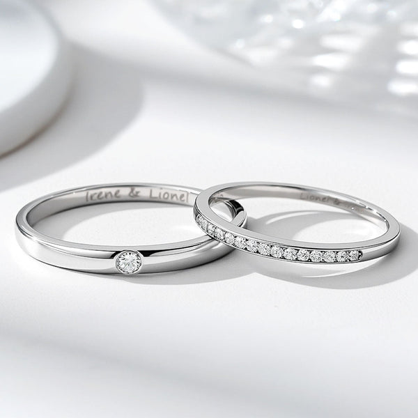 925 Silber Zirkon Inlay Ring Paar Partnerringe Eheringe mit Gravur für Damen Herren in Ringgröße 44~75 - Remisia