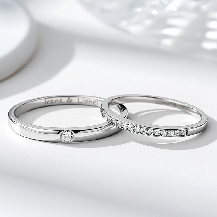 925 Silber Zirkon Inlay Ring Paar Partnerringe Eheringe mit Gravur für Damen Herren in Ringgröße 44~75 - Remisia