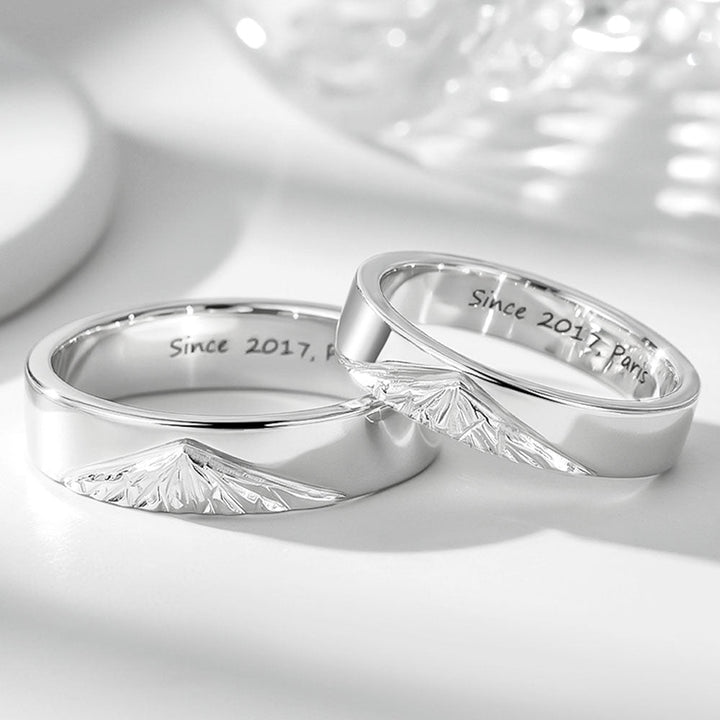 999 Silber Berggipfel Eheringe Partnerringe mit Gravur für Damen Herren in Ringgröße 44~75 - Remisia