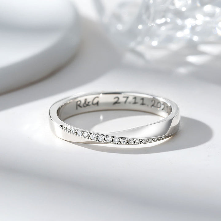 Silber 925 Möbius Zirkon Inlay Partnerringe Ehering Paar Ring mit Gravur für Damen Herren in Ringgröße 44~75 - Remisia