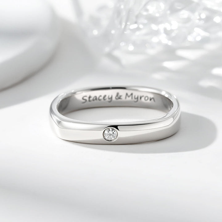 925 Silber Quadratischer Eheringe Partnerringe für Damen Herren mit Gravur Innen in Ringgröße 44~75 - Remisia