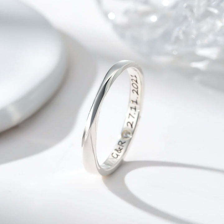 Silber 925 Möbius Zirkon Inlay Partnerringe Ehering Paar Ring mit Gravur für Damen Herren in Ringgröße 44~75 - Remisia