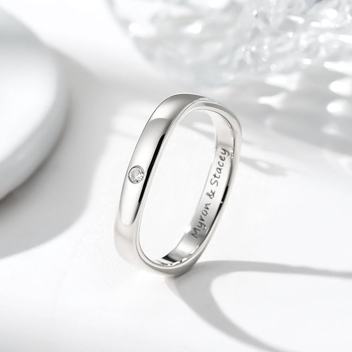 925 Silber Quadratischer Eheringe Partnerringe für Damen Herren mit Gravur Innen in Ringgröße 44~75 - Remisia