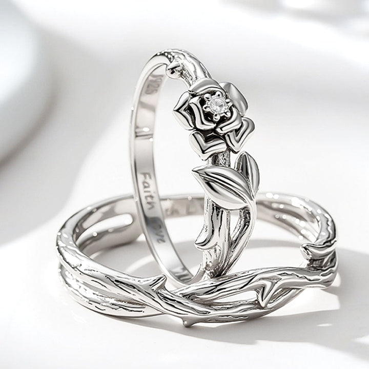Silber 925 Rose und Dorn Eheringe Partnerringe mit Gravur in Ringgröße 44~75 für Damen Herren - Remisia