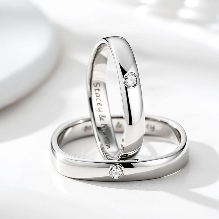 925 Silber Quadratischer Eheringe Partnerringe für Damen Herren mit Gravur Innen in Ringgröße 44~75 - Remisia