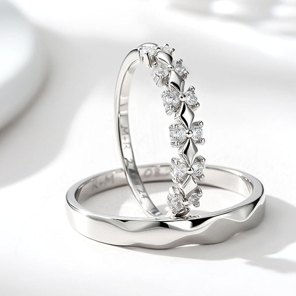 Silber 925 Zirkone Inlay Paar Silber Ring Eheringe mit Gravur für Damen Herren in Ringgröße 44~75 - Remisia