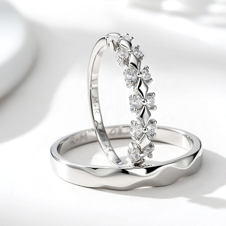 Silber 925 Zirkone Inlay Paar Silber Ring Eheringe mit Gravur für Damen Herren in Ringgröße 44~75 - Remisia