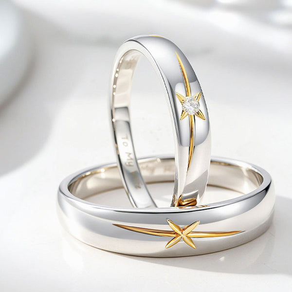 Vergoldeter 925 Silber Kreuz des Südens Partnerringe Eheringe mit Gravur für Damen Herren in Ringgröße 44~75 - Remisia