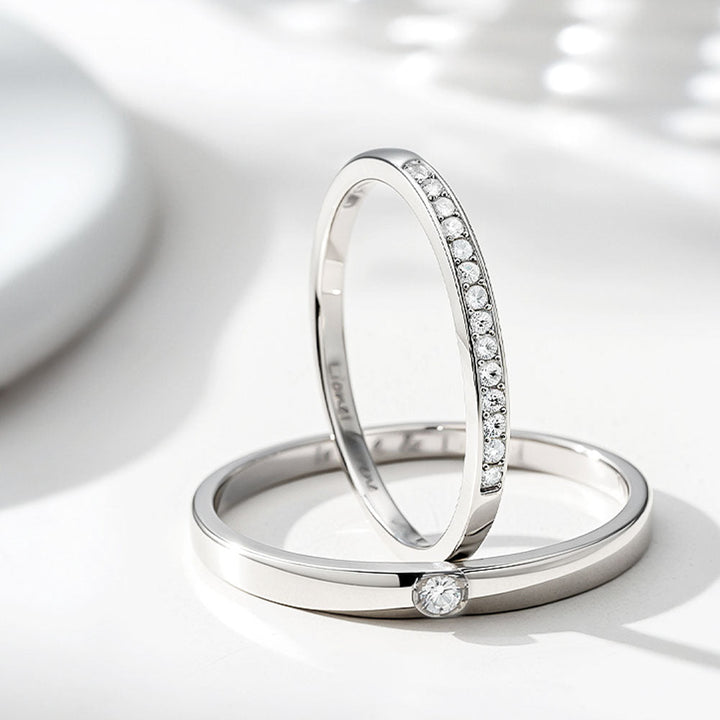 925 Silber Zirkon Inlay Ring Paar Partnerringe Eheringe mit Gravur für Damen Herren in Ringgröße 44~75 - Remisia