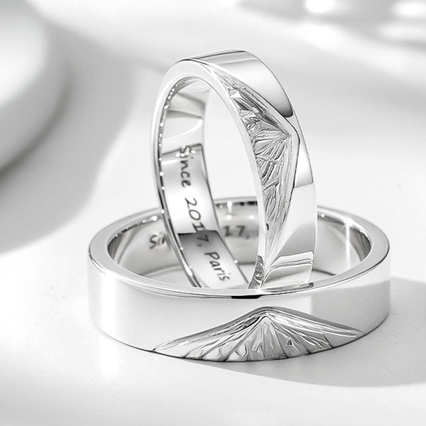 999 Silber Berggipfel Eheringe Partnerringe mit Gravur für Damen Herren in Ringgröße 44~75 - Remisia