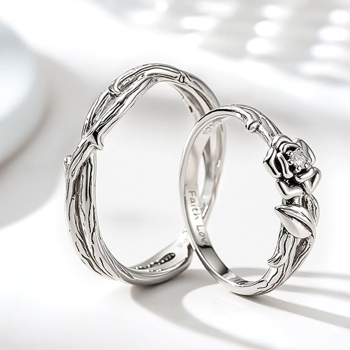 Silber 925 Rose und Dorn Eheringe Partnerringe mit Gravur in Ringgröße 44~75 für Damen Herren - Remisia