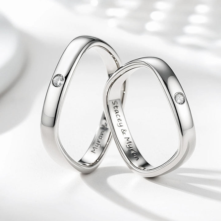 925 Silber Quadratischer Eheringe Partnerringe für Damen Herren mit Gravur Innen in Ringgröße 44~75 - Remisia