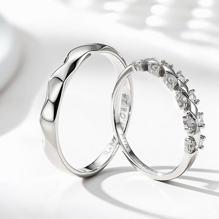 Silber 925 Zirkone Inlay Paar Silber Ring Eheringe mit Gravur für Damen Herren in Ringgröße 44~75 - Remisia