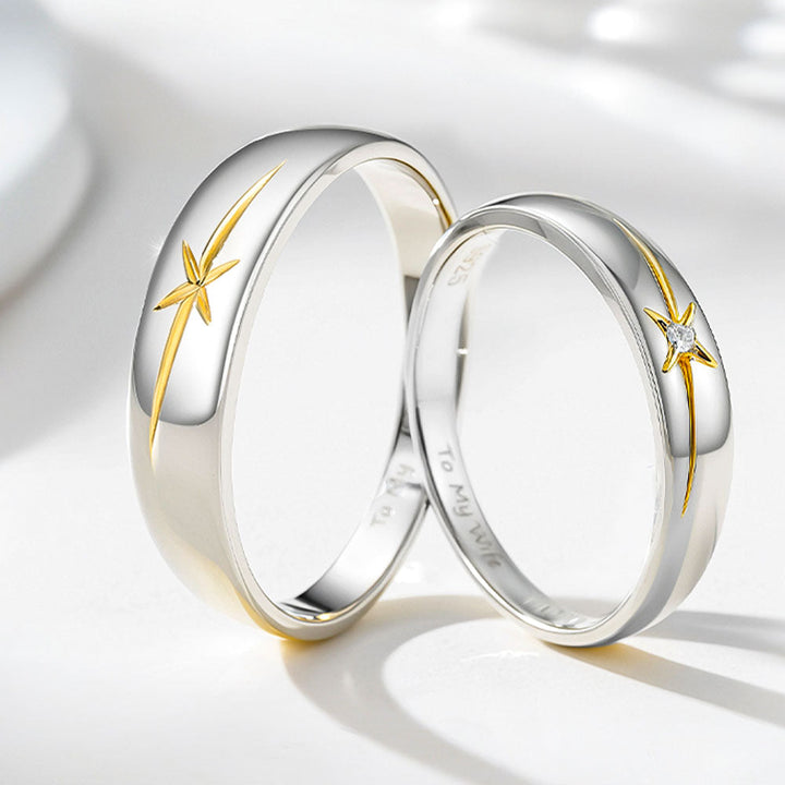 Vergoldeter 925 Silber Kreuz des Südens Partnerringe Eheringe mit Gravur für Damen Herren in Ringgröße 44~75 - Remisia