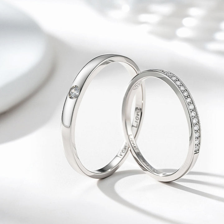 925 Silber Zirkon Inlay Ring Paar Partnerringe Eheringe mit Gravur für Damen Herren in Ringgröße 44~75 - Remisia