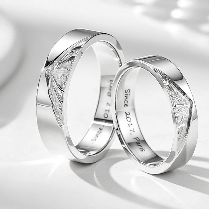 999 Silber Berggipfel Eheringe Partnerringe mit Gravur für Damen Herren in Ringgröße 44~75 - Remisia