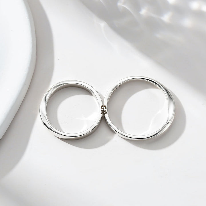 Silber 925 Möbius Zirkon Inlay Partnerringe Ehering Paar Ring mit Gravur für Damen Herren in Ringgröße 44~75 - Remisia