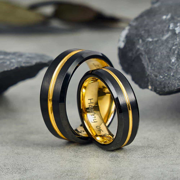 Anillo de Boda Sencillo con Grabado de Tungsteno - Camino Hacia el Éxito