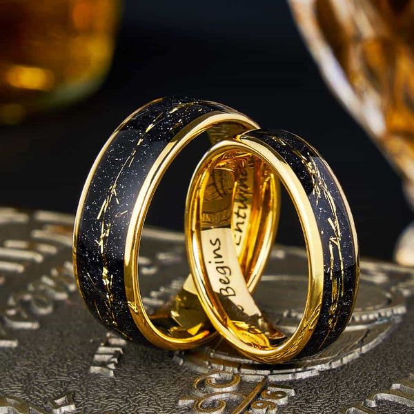 Anillo Tungsteno Oro con Lámina de Oro - Inscriptor del Tiempo