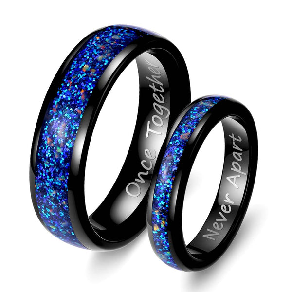 Anillo Tungsteno Negro con Ópalo - Océano Punto Azul