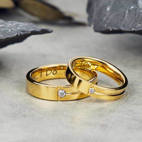 Alianzas de Boda Sencillo de Tungsteno - Línea de Salida Dorada