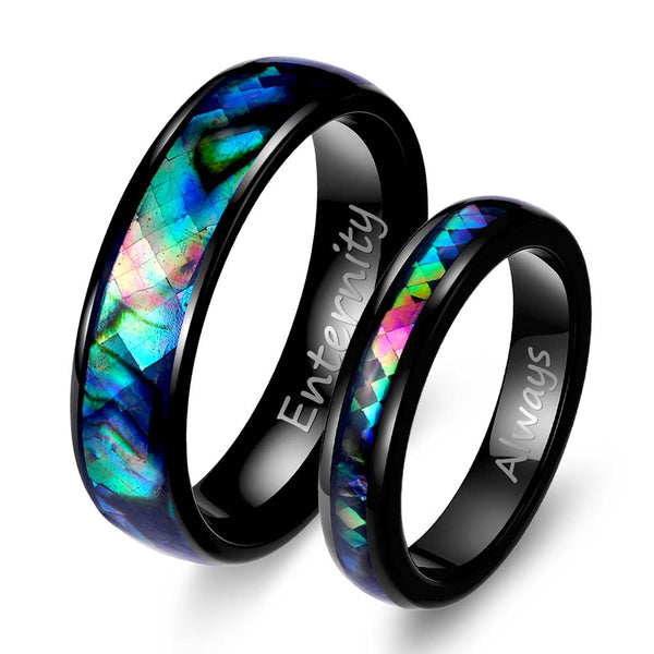 Anillo Tungsteno Negro con Nácar - Tejedor de Arcoíris