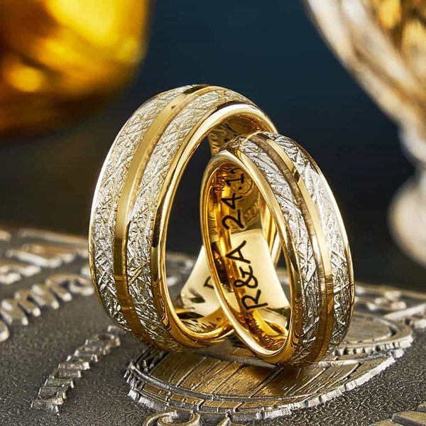 Anillo Tungsteno Oro con Meteorito con Meteorito - Testigos de Años