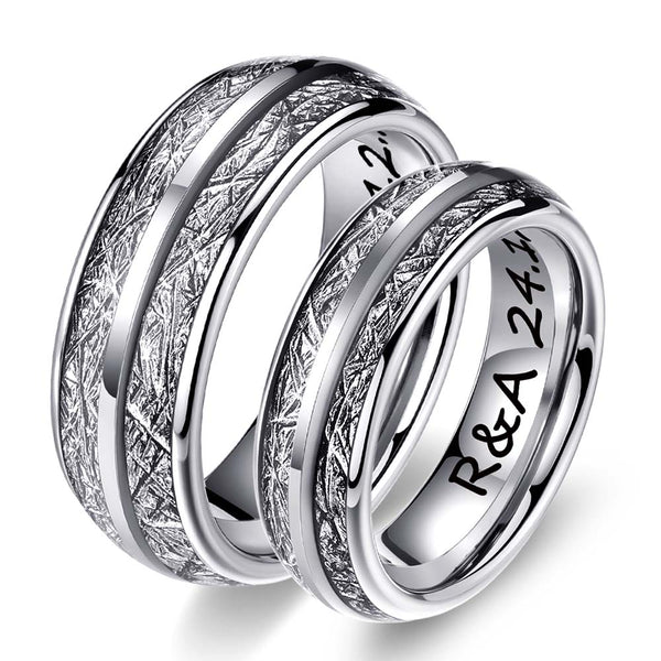 Anillo Tungsteno Plata con Grabado con Meteorito - Testigos de Años