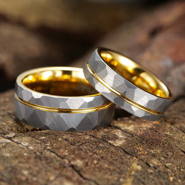 Alianzas Boda de Tungsteno Martillado Personalizados - Corona