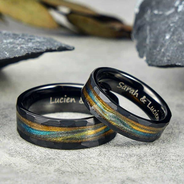 Anillo Arena Fluida de Tungsteno Negro - Río Estelar