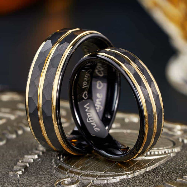Alianzas de Boda de Tungsteno Martillado con Grabado - Ápice