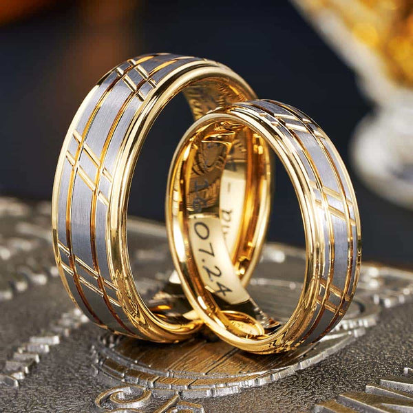 Alianzas de Boda de Tungsteno Martillado Personalizados - Atacante