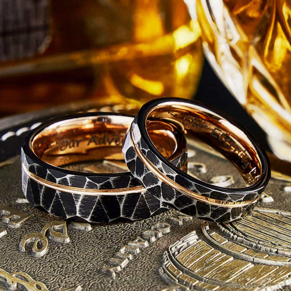 Anillo Martillado de Tungsteno Oro Rosa - Ascua