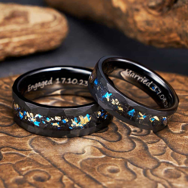Anillo de Tungsteno Facetado Negro Azul - Luz Etéreo