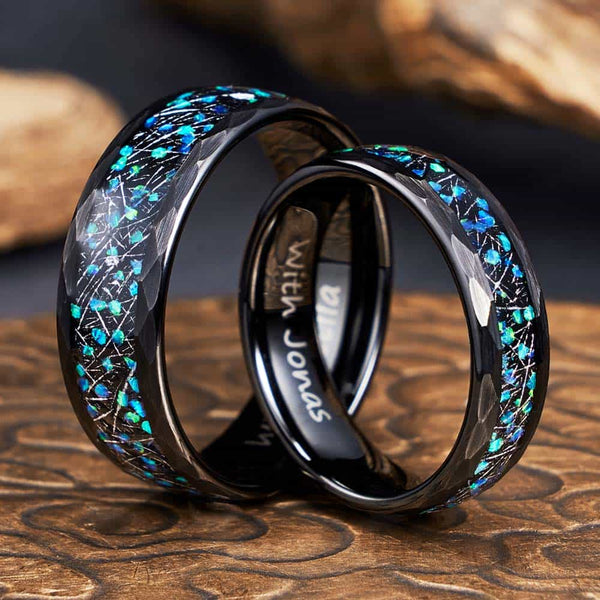 Anillo de Tungsteno Facetado Negro y Verde - Cepo Estelar