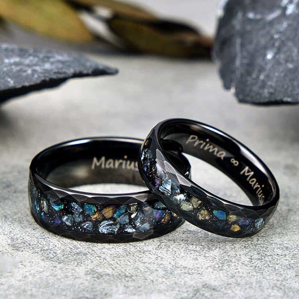 Anillo de Tungsteno Negro con Ópalo - Galería Estelar