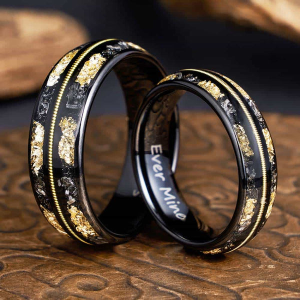 Alianza Tungsteno Grabadas Negro con Cuerda de Guitarra - Cadencia Real