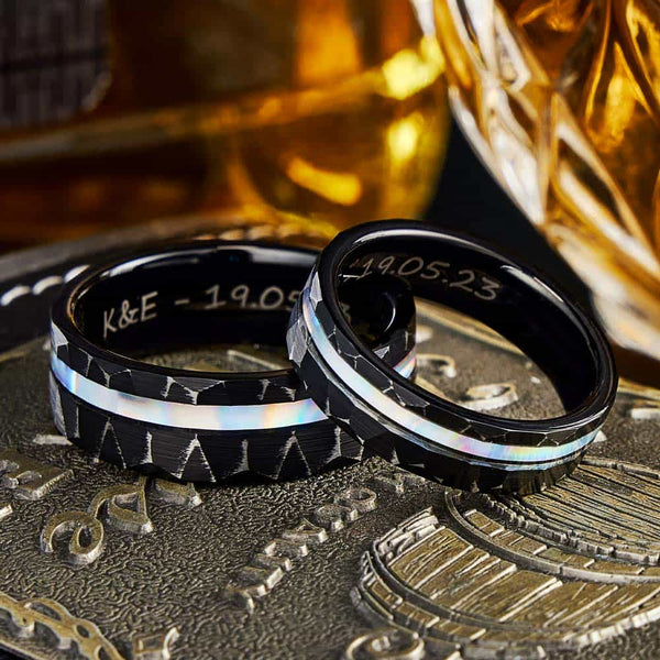 Anillo Martillado de Tungsteno con Nácar - Eclipsar